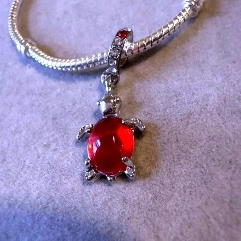 Red Dangle Turtle European Charm fits PANDORA